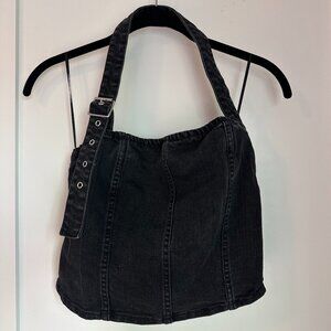 Black Halter Tank Top with Buckle
